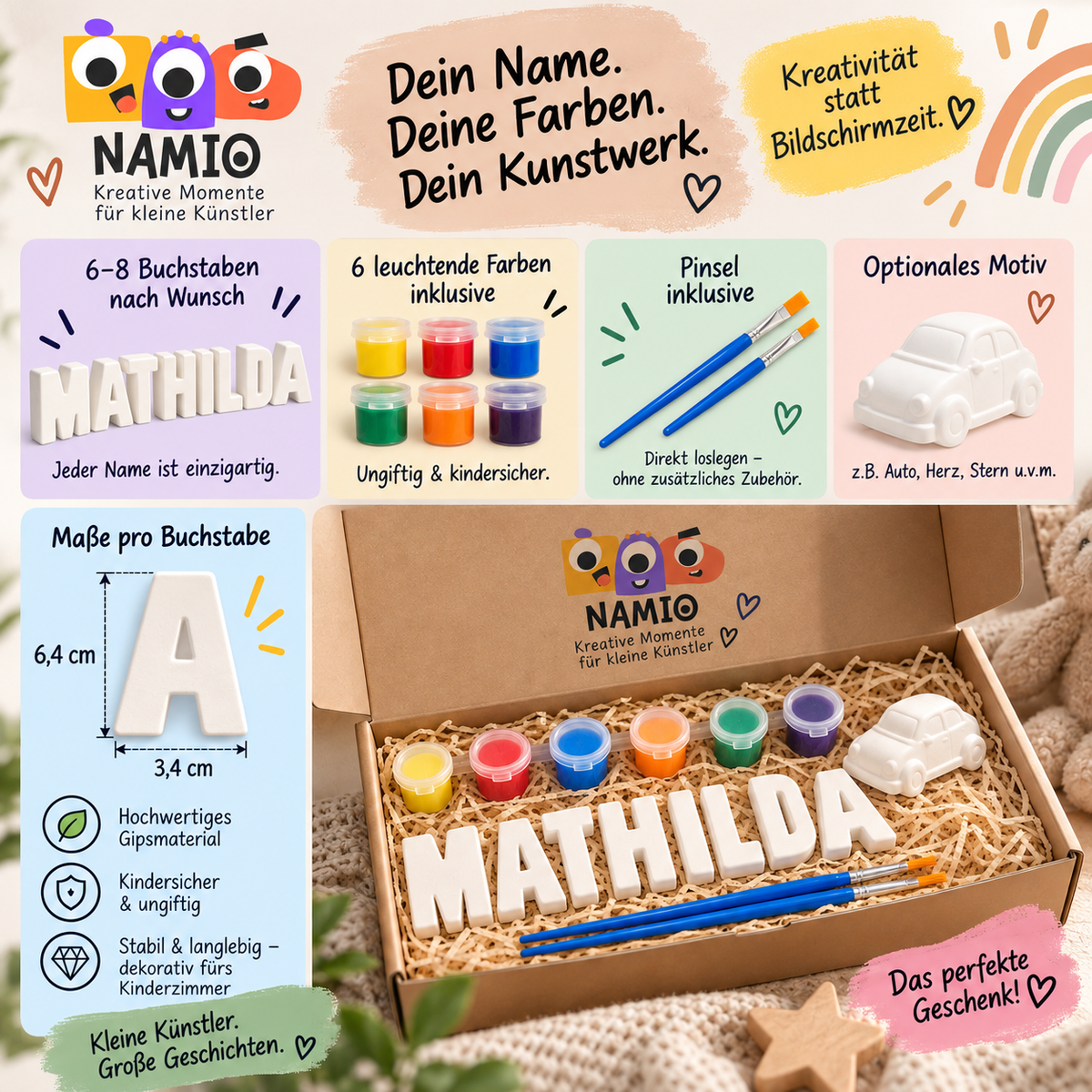 Kreativ-Set zum Bemalen | 6-8 Buchstaben